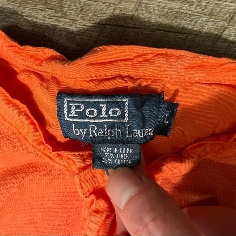 Polo Ralph Lauren Henley Shirt Men's L Orange Long Sleeve Linen Blend - Picture 4 of 8